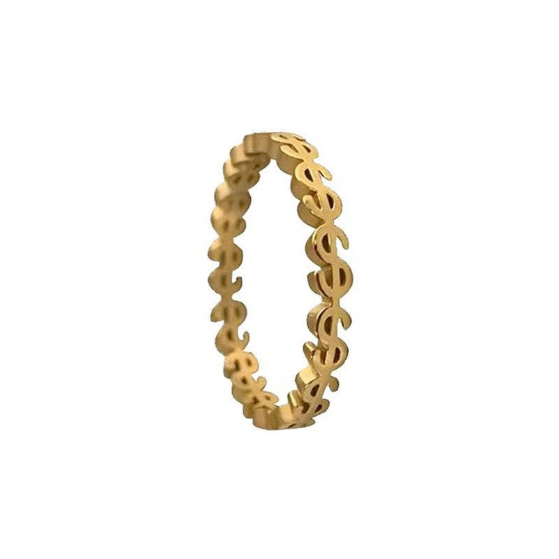 Wholesale Hollow Dollar Sign Titanium Ring